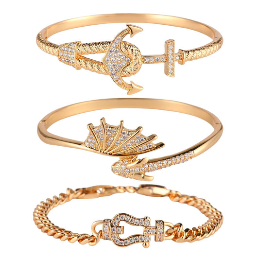 3 Pack 18K Gold Plated Bangles Bracelet Set for Women, Dainty Vintage Trendy Fashion Jewelry, Ideal Gift for Birthday Christmas Valentine's Day Mother's Day for Girlfriend Wife Mom Sister