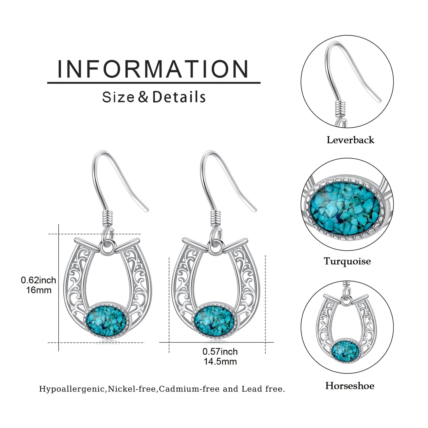 KoyeKei Horseshoe Earrings Gifts for Mom 925 Sterling Silver Turquoise Horseshoe Dangle Drop Earrings Western Country Jewelry Horse Graduation Gifts for Women Her