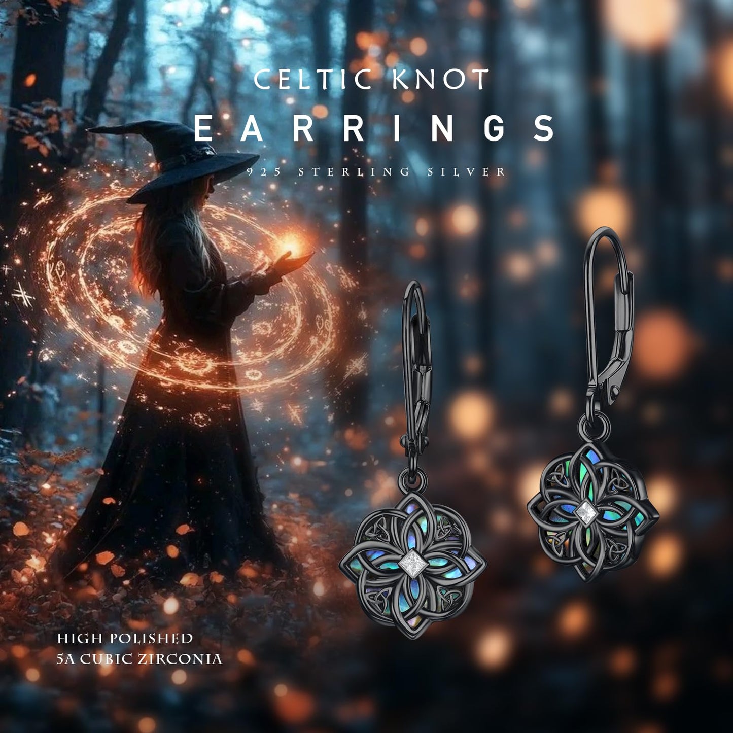 PARYFO Black Gold Celtic Knot for Women Witches Knot Dangle Earrings with Abalone Good Luck Irish Celtic Knot Vintage Dangles for Women