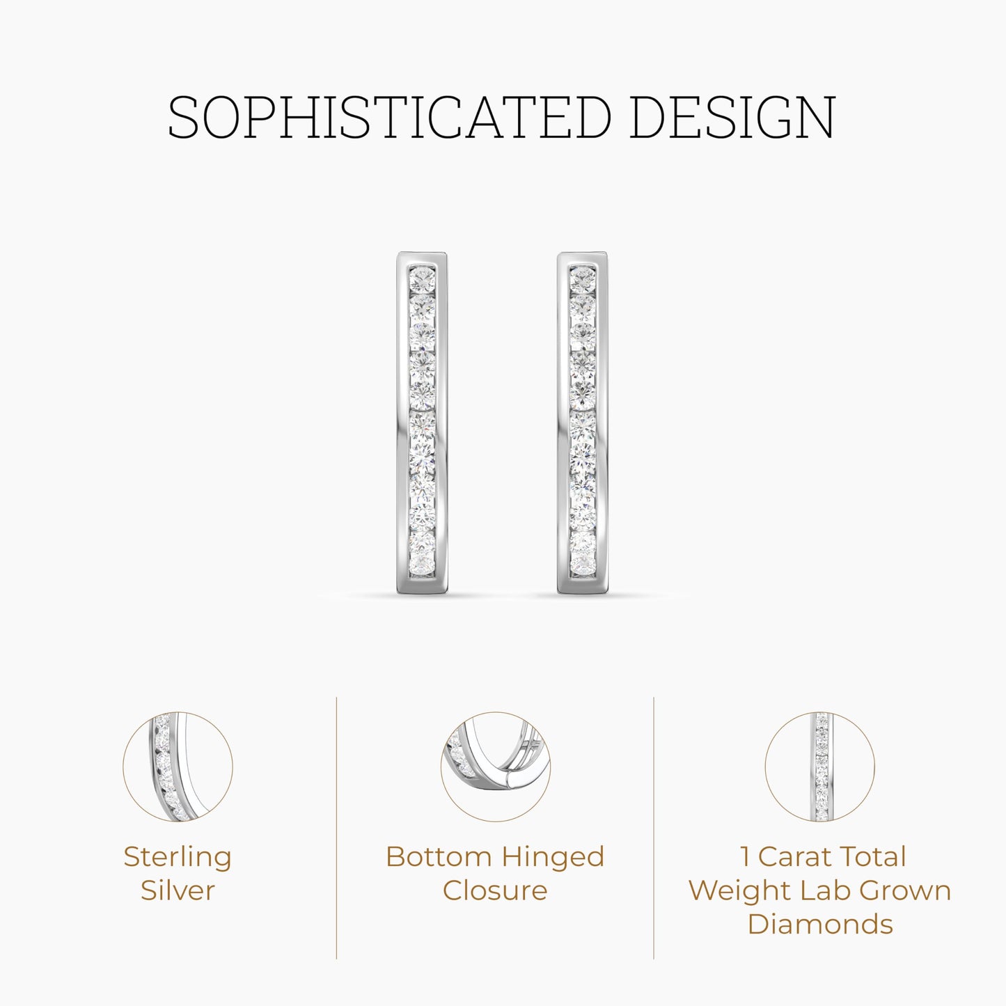 Gilded 1 Carat Total Weight Lab-Grown Diamond Channel Set Hoop Earrings for Women in 925 Sterling Silver | Hypoallergenic Fine Jewelry | Bottom Hinged Closure | SI1 Clarity, F Color