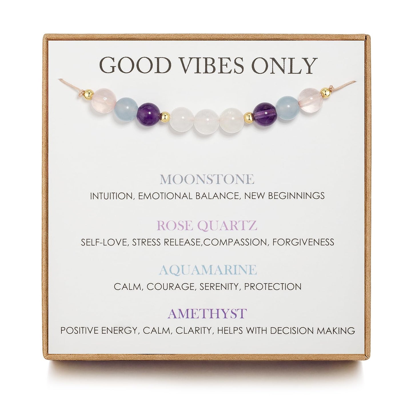 NOURISHLOV Moonstone Bracelets, New Beginnings Gifts for Women, Good Vibes Only Bracelet, Manifestation Gifts, Protection Gift, Positive Energy, Manifest Positivity, Happiness Bracelet Gift for Her
