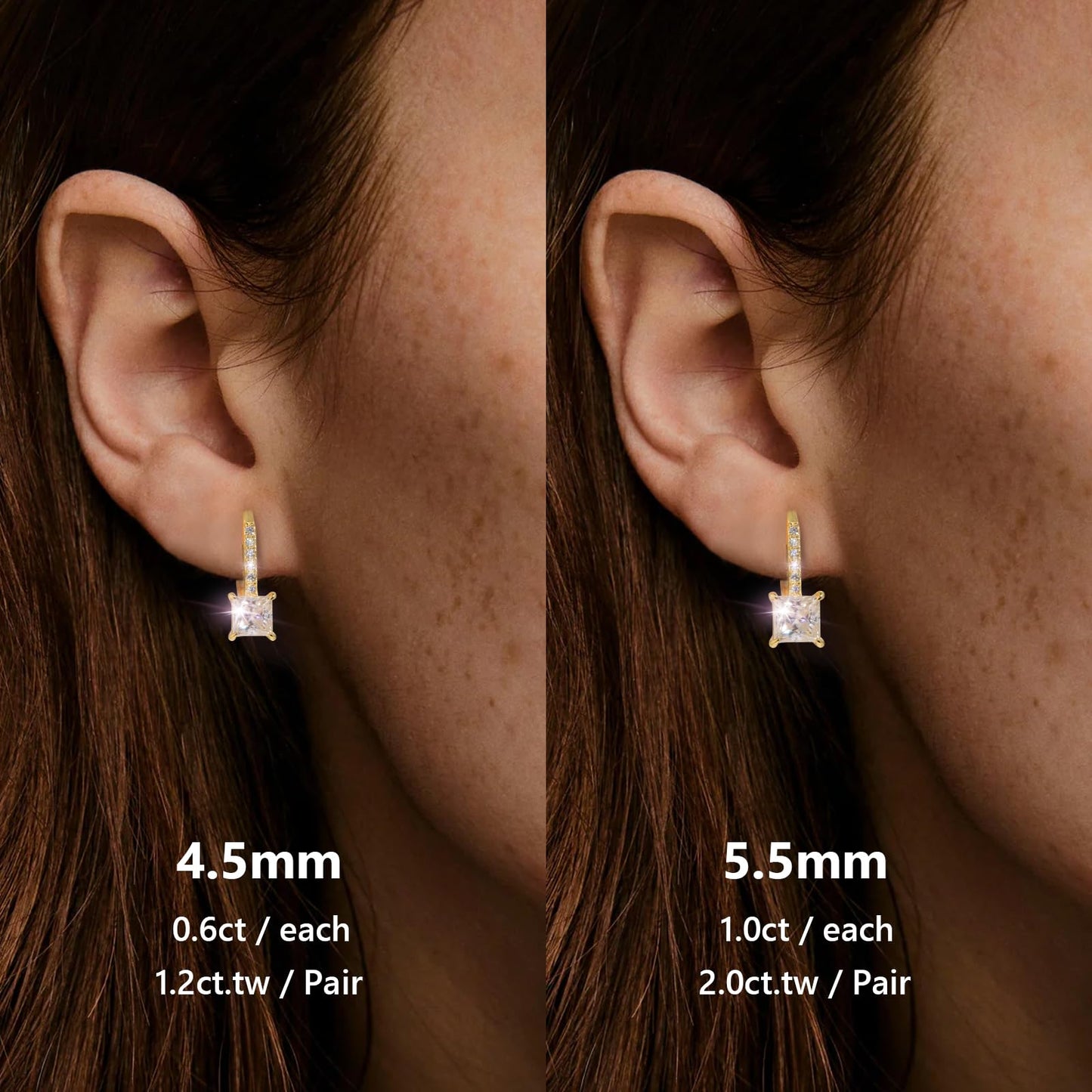 KRKC Moissanite Earrings, 1.0ct-2.0ct D Color Lab Created Diamond Earring, 14k White Gold Plated Sterling Silver Dangle Earrings S925 Leverback Drop Earring for Women Hypoallergenic Jewelry for Gifts