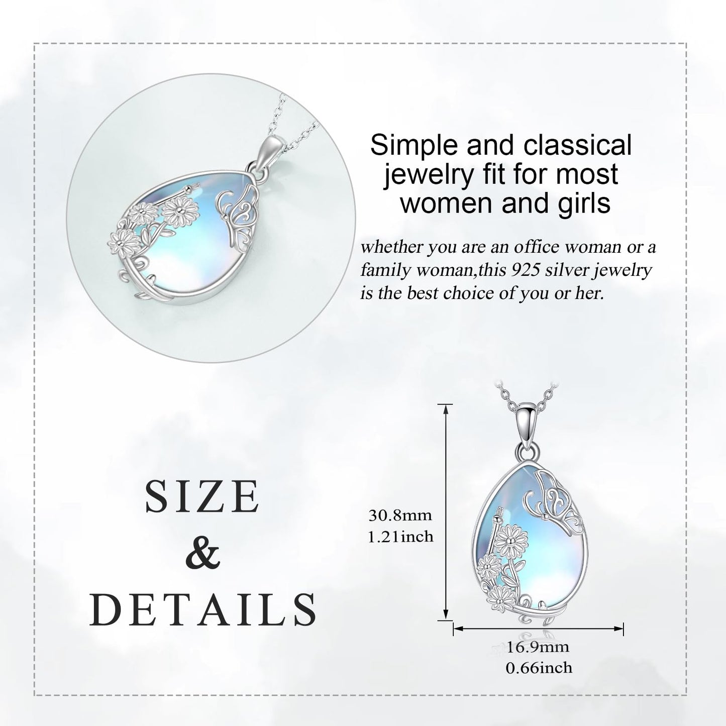YAFEINI 925 Sterling Silver Moonstone Necklace Filigree Butterfly Pendant Necklace Jewelry for Women (Y-Butterfly Moonstone Necklace)