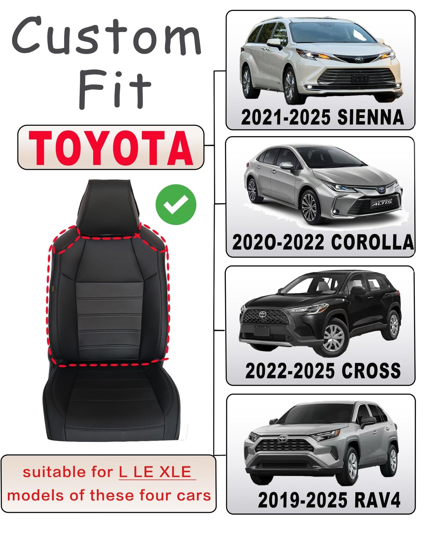 Syusvluc Custom Fit Front Seat Covers for Toyota Rav4 Corolla Cross Sienna Universal Car Seat Protectors with Waterproof and Easy to Install for Women Front Seat Cover - Faux Leather（Black）