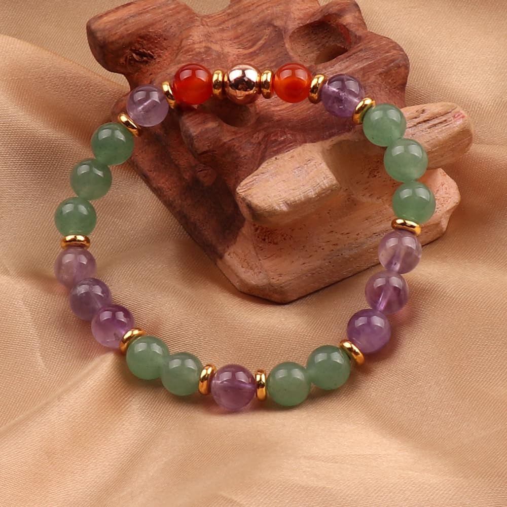 KSQS Healing Stone Bead Bracelet for Women, Natural Gemstones Balance Protection Bracelet, Spiritual Crystal Beads Bracelet Anxiety Relief with Meaning Card(#45)