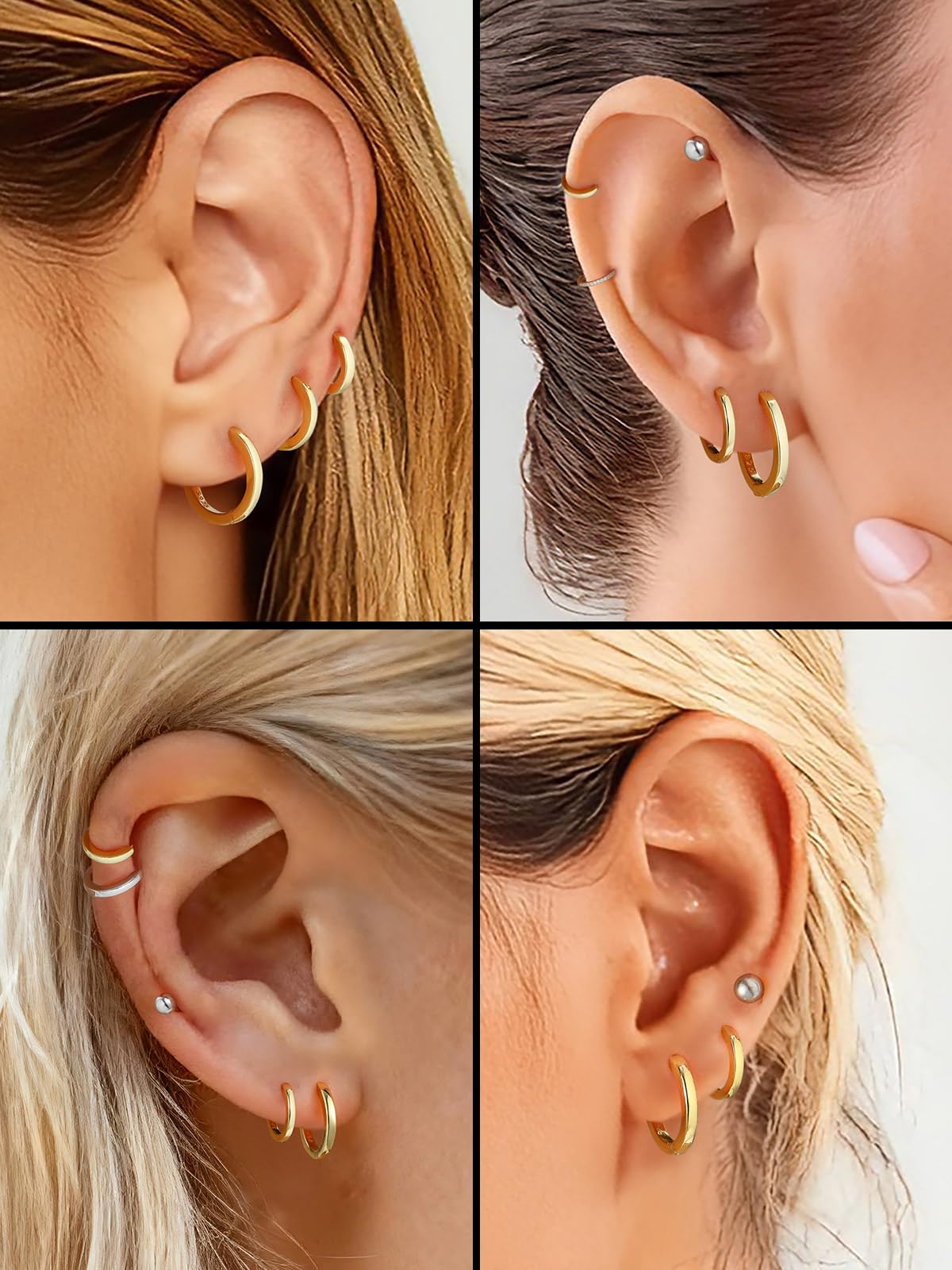 SILVERCUTE 925 Sterling Silver Huggie Hoop Earrings for Women,Hypoallergenic 14K Gold Plated Small Hoop Earring Cartilage Earring Lightweight Huggies Earrings for Women,8/10/12mm