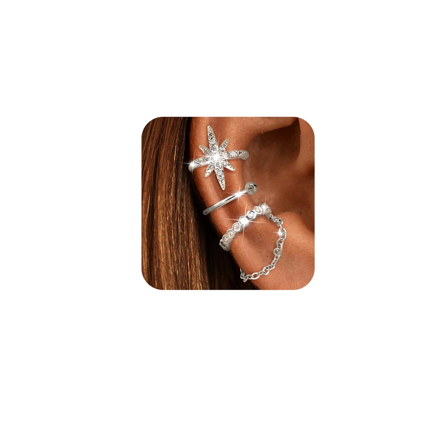 Dochais Ear Cuffs Non-Piercing Earrings for Women Cute Small Clip-On Cartilage Earring 14k Gold Plated Dainty Fake Piercings Earings Silver Style4