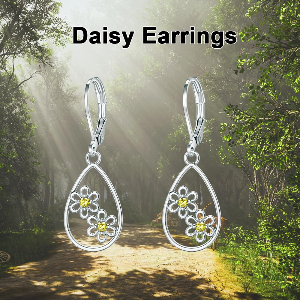 HELORET Daisy Earrings Leverback Earrings Daisy Dangle Earrings Flower Jewelry for Women Birthday Gifts