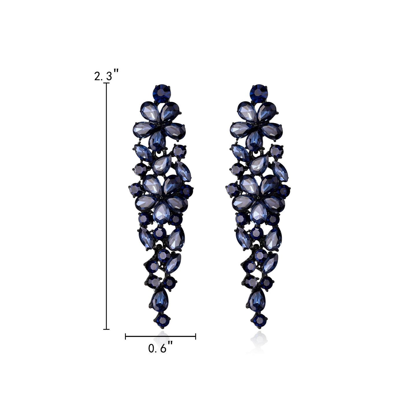 EleQueen Sparkle Marquise Rhinestone Crystal Statement Dangle Earrings for Women, Black-Tone Navy Blue Crystals Art Deco Prom Chandelier Jewelry for Wedding Bridal
