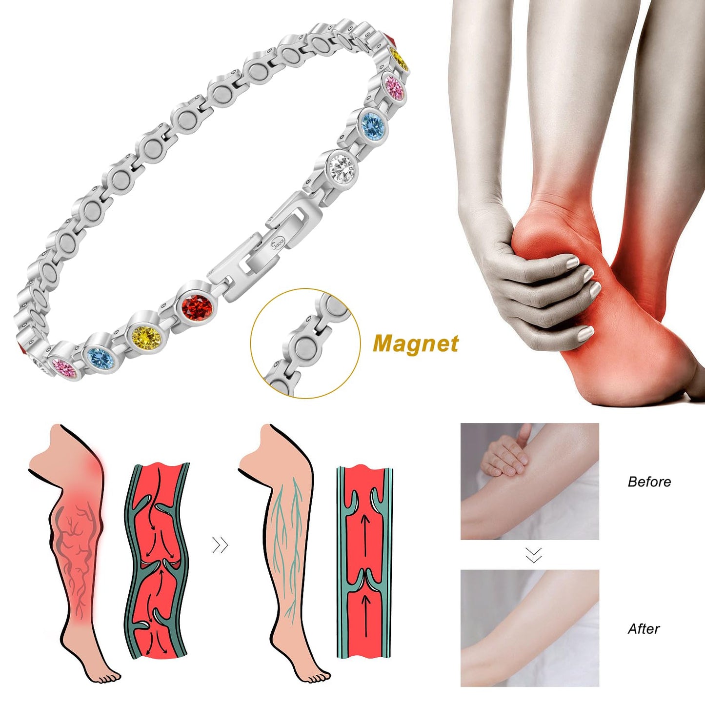 JEROOT Titanium Steel Magnetic Anklets Bracelets for Women, Magnetic Anklet for Women with 3500 Gauss Magnets, Adjustable Women's Anklet for Jewelry Gift