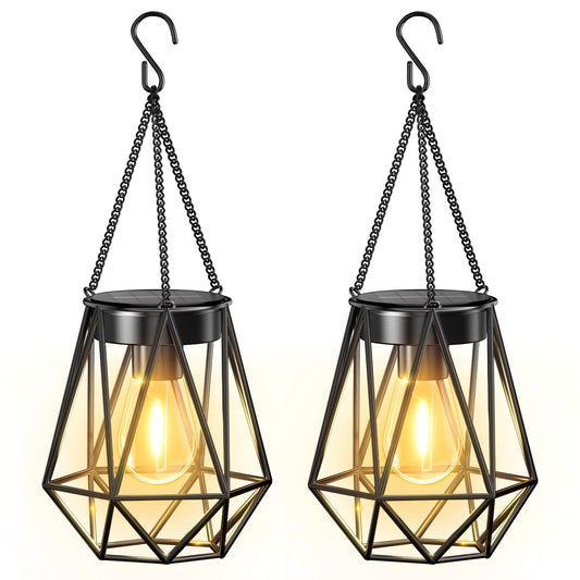 KOOPER 2 Pack Hanging Solar Lanterns Outdoor Waterproof, Metal Hanging Solar Lights for Outside, Upgraded Brighter Outdoor Lanterns Decorative for Garden Patio Yard Porch Gifts for Women Mom Grandma