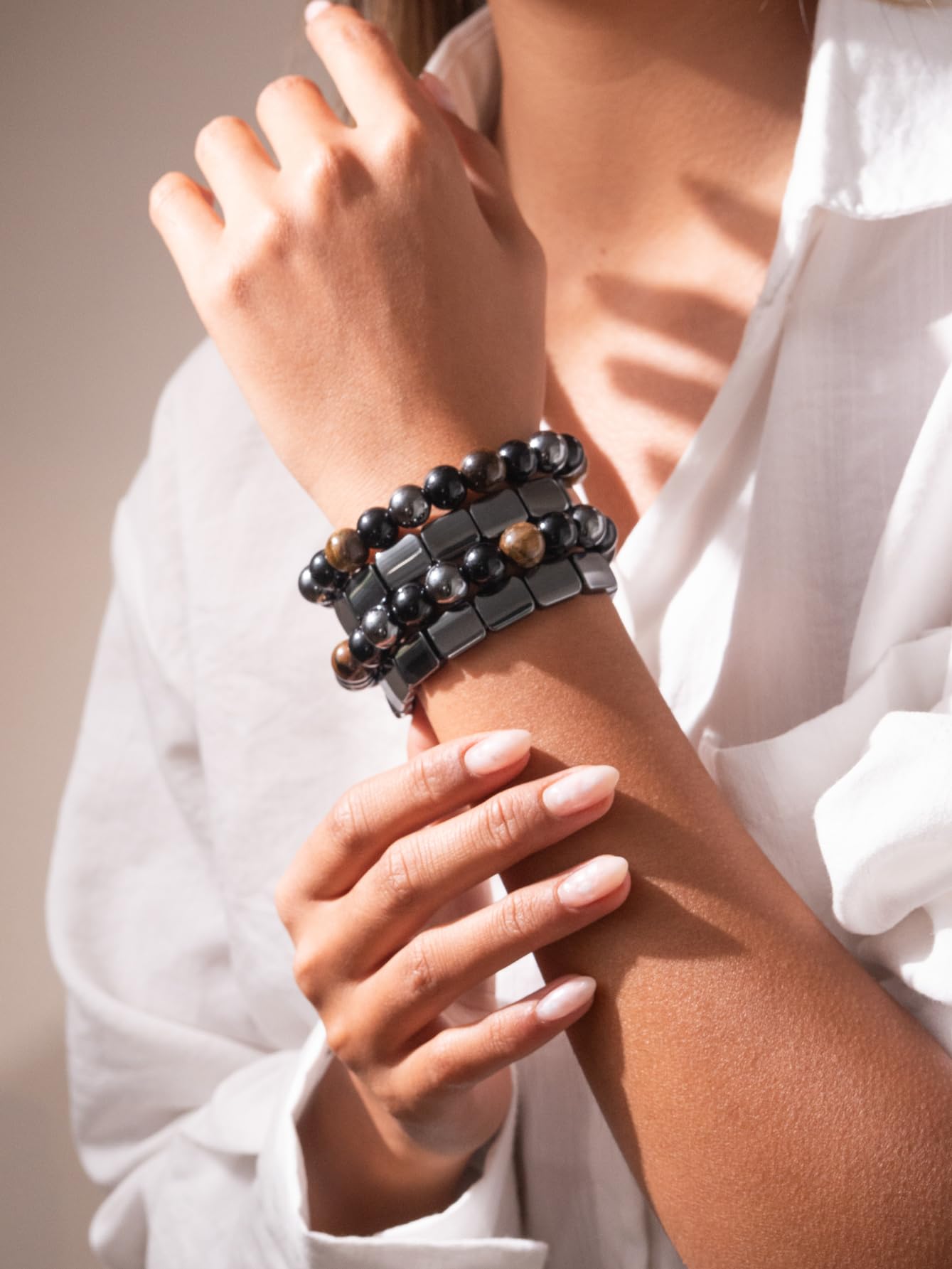 MIFYNN 4PS Hematite Bracelet for Men Natural Hematite Stone Stretch Beaded Bracelet Reclaim Your Confidence Male Energy Inspirational Jewelry Gifts