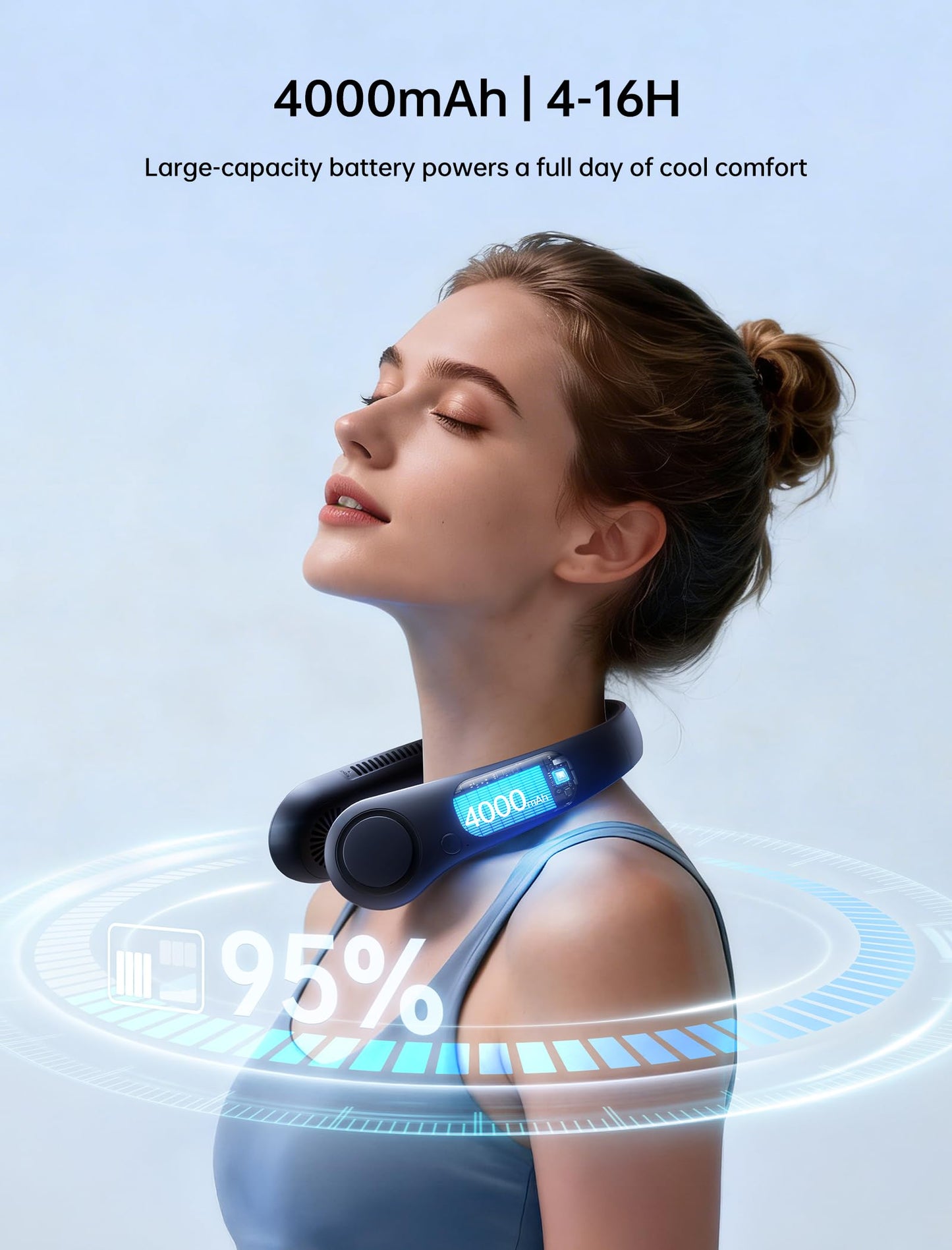 JISULIFE Portable Neck Fan, Hands Free Bladeless Fan, 5 Speeds, 4000 mAh Battery Operated Wearable Personal Fan, Twistable, Rechargeable, Gift for Women Men-Blue