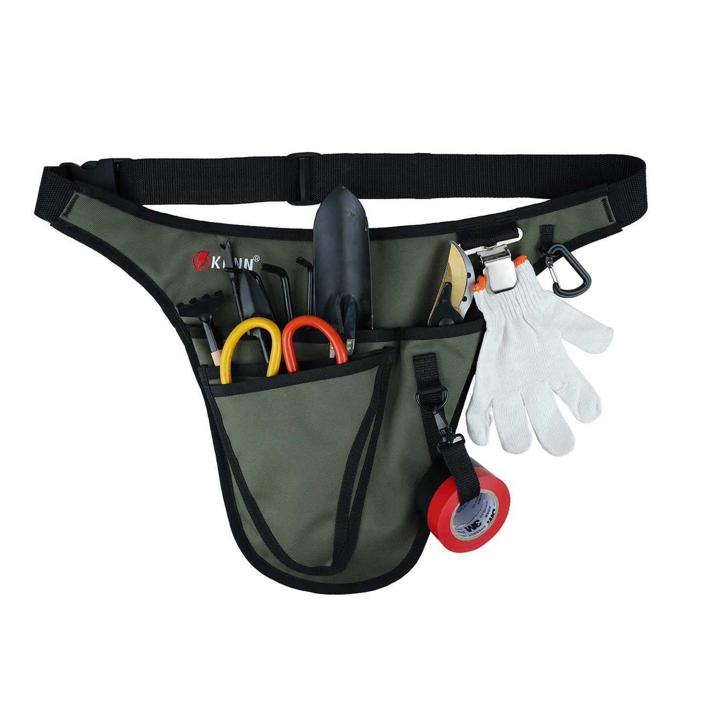 KUNN Garden Tool Belt,Durable Adjustable Tool Belt Waist Pouch with 4 Pocket for Women Men Gardeners Florist Army Green