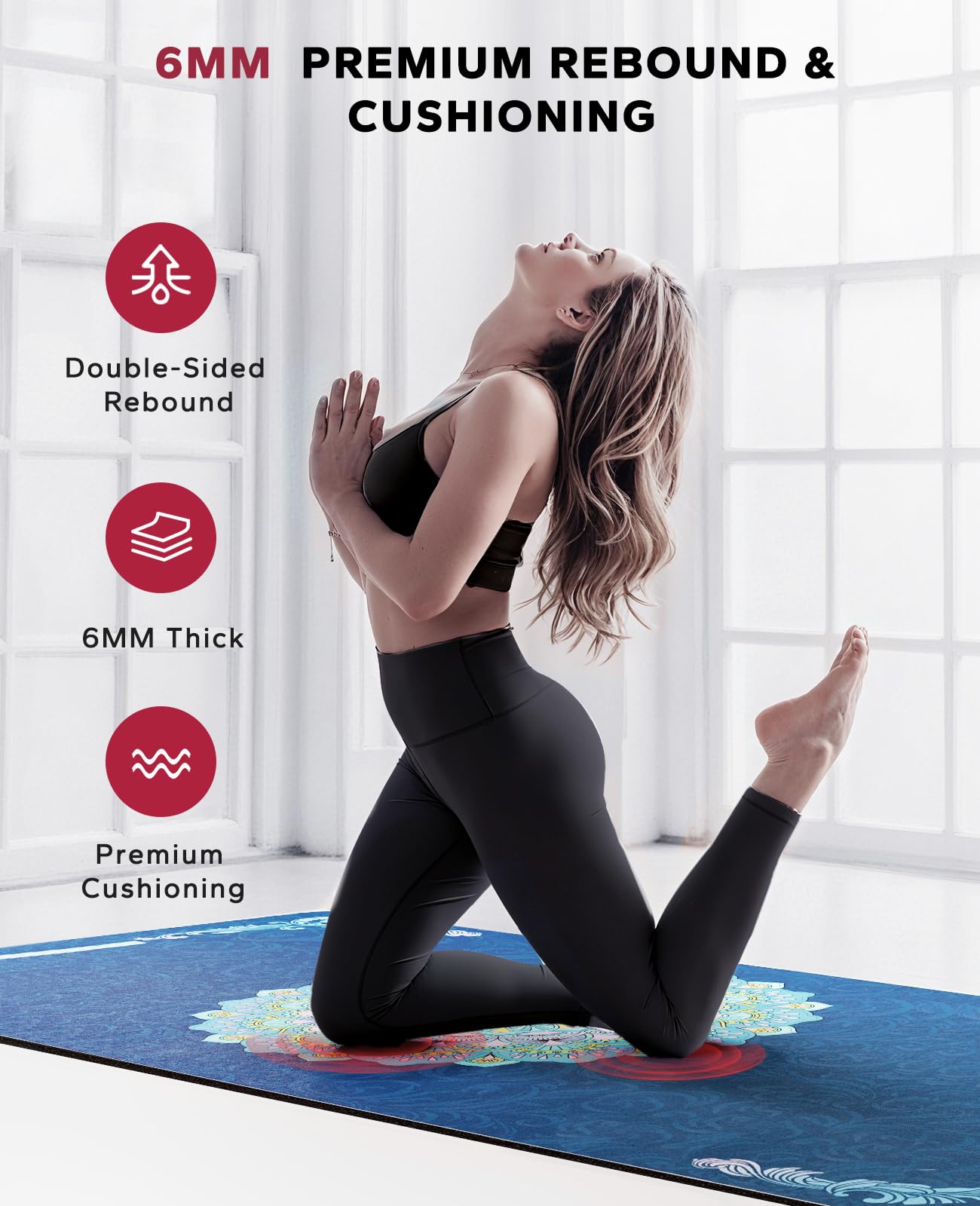HAPBEAR Large Yoga Mat - 72x36'' Wide workout Mat, Suede Surface with TPE Layer, 1/4'' Thick for Cushioned Support, Non-Slip Yoga Mat, Suitable for Yoga, Pilates, Home and Gym Workouts