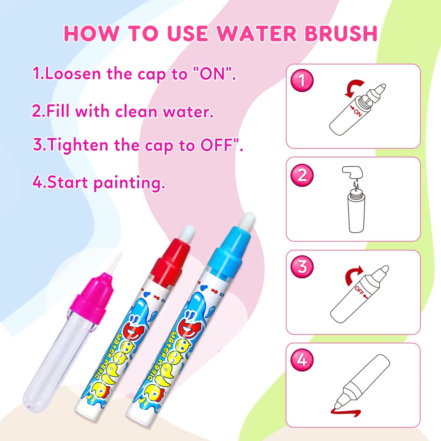 Toddlers Toys Water Doodle Mat: 48 X 32 Inch Large Mess Free Coloring & Drawing Mat - Instant Drying - Kids Educational Toys for Girls Age 3-5 Home Activities - Birthday/Christmas Gifts for Girls Boys