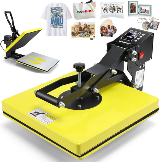 Whubefy Heat Press 15x15, Slide Out Press Machine for T-shirts w/ 3 Pre-Set Modes, Dual-Tube Fast Heating, High Pressure Digital Industrial Clamshell Sublimation Printer for Bag, Pillow, Puzzle & More