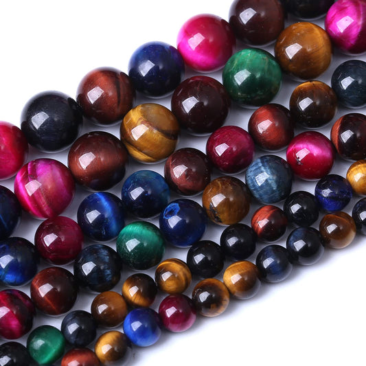 36PCS 10MM AAA Colorful Tiger Eye Stone Beads Natural Gemstone Bead Crystal Healing Energy Jewelry Making DIY 15 inches
