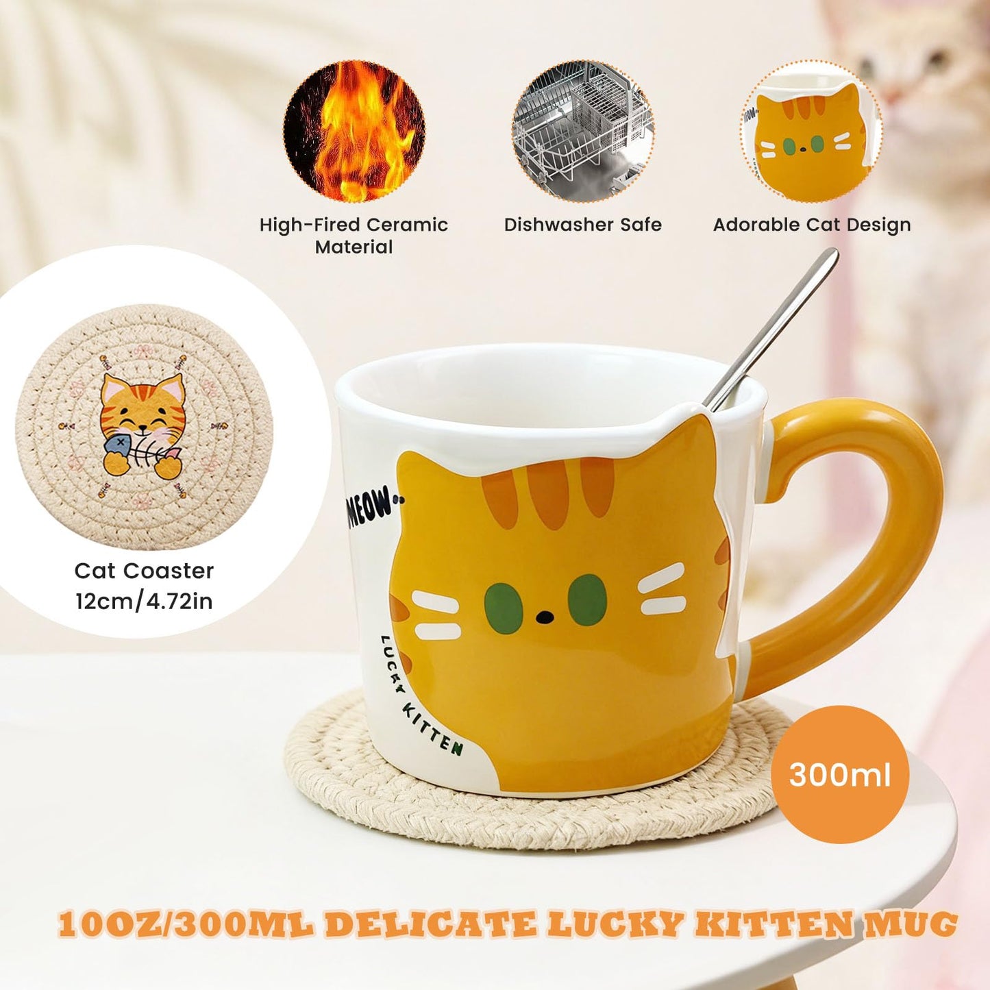 SNAIL GARDEN 10PCS Cat Gifts for Cat Lovers, Cat Gifts for Women with Ceramic Mug, Coaster, Coin Purse, Headband, Keychain, Socks, 3D Miniature Sticker, Cat Mini Box, Greeting Card & Gift Box