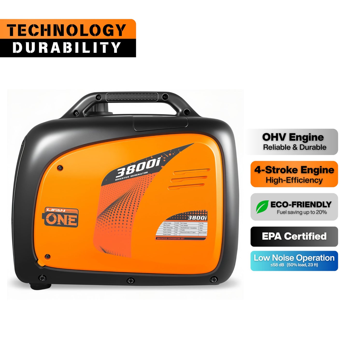 LIFAN 3500W Portable Inverter Generator for Home Backup, Super Quiet Gas Powered Generator for RV Camping Outdoor Use, ECO Mode, EPA Compliant, Parallel Ready with CO-MINDER Safety