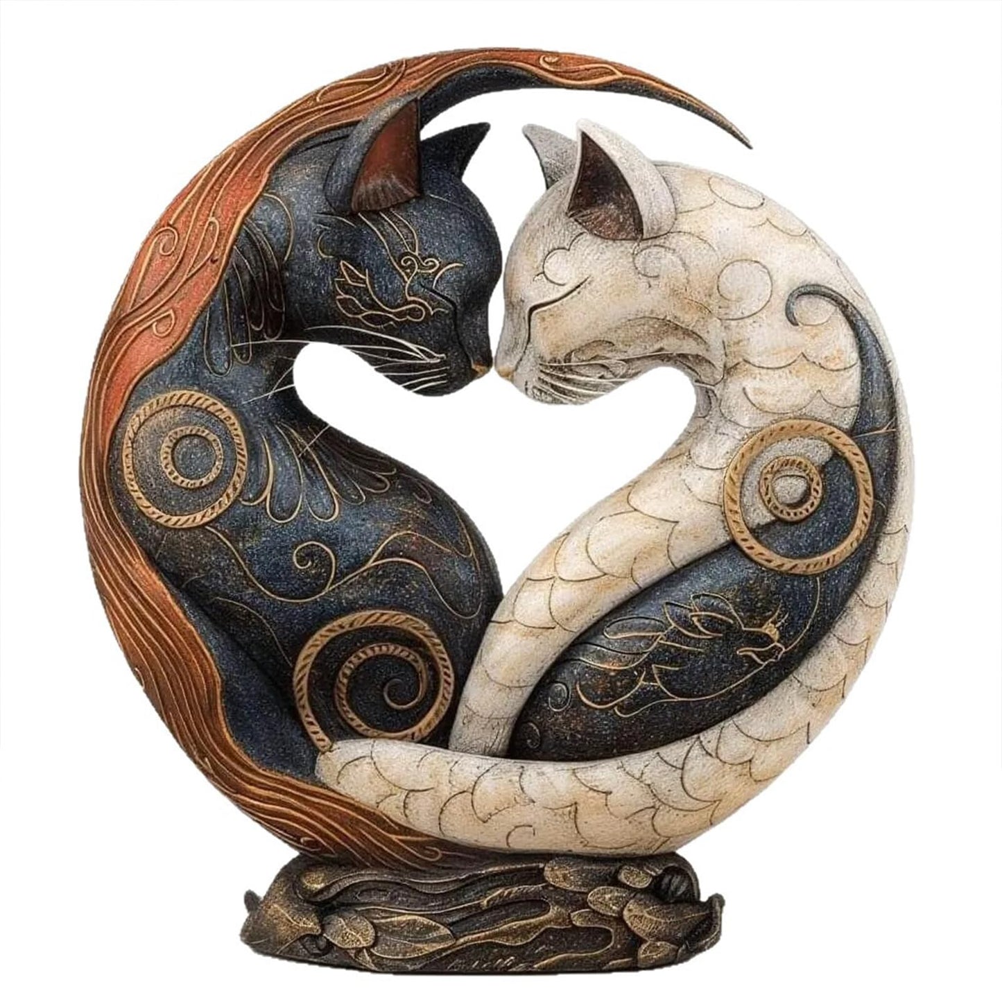 JNMYHM Black and White Yin Yang Cat for Home Decor, Cat Figurines Resin Room Decoration, Retro Cats Animal for Bookshelf Office Table, Gifts for Women Mom Cat Lovers