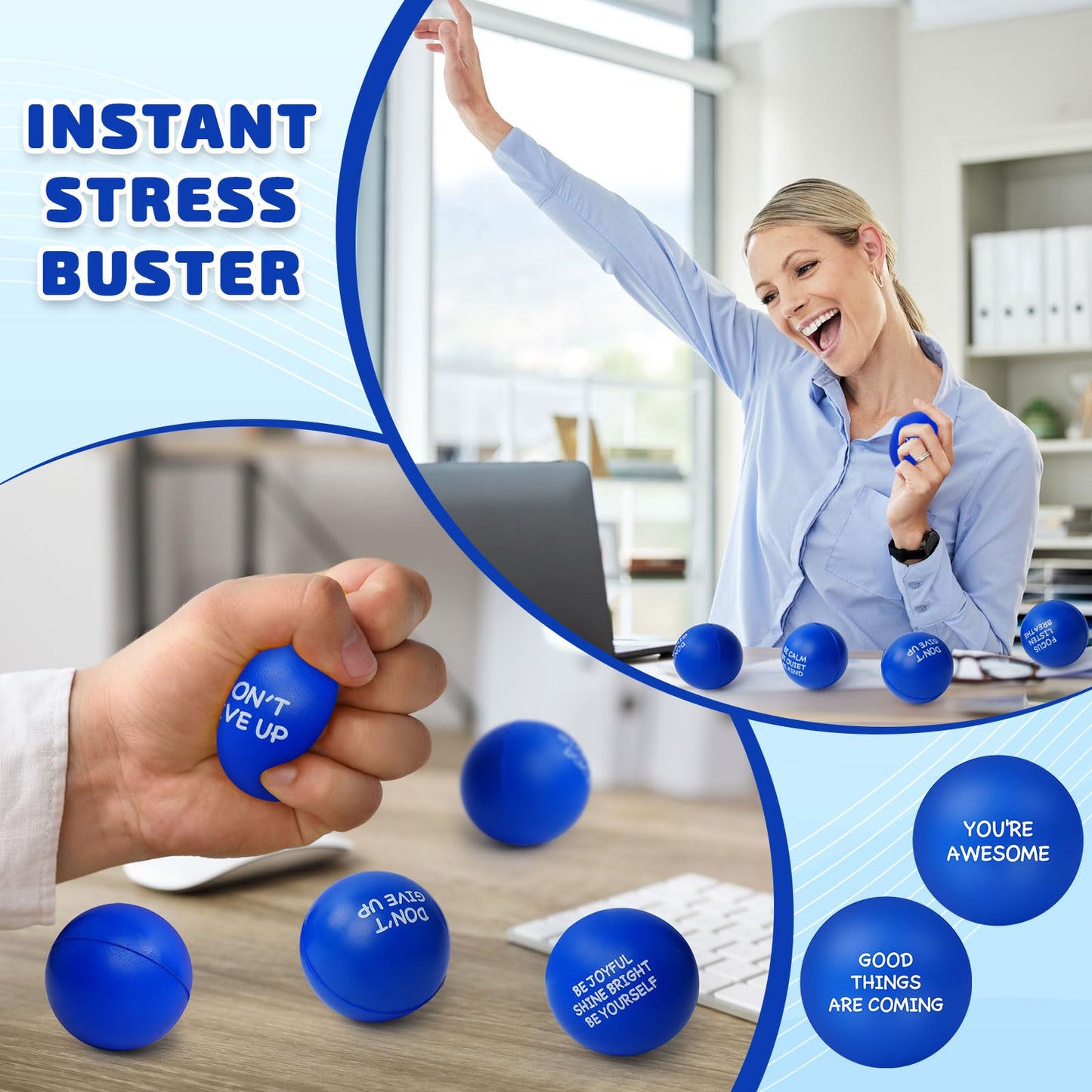 SHQDD 54PCS Stress Balls, Stress Balls for Adults, Soft Sponge Squeeze Toys with Inspirational Quotes, Office Classroom Stress Relief Gifts, Anxiety Relief Fidget Toys, Classroom Prizes, Student Gifts