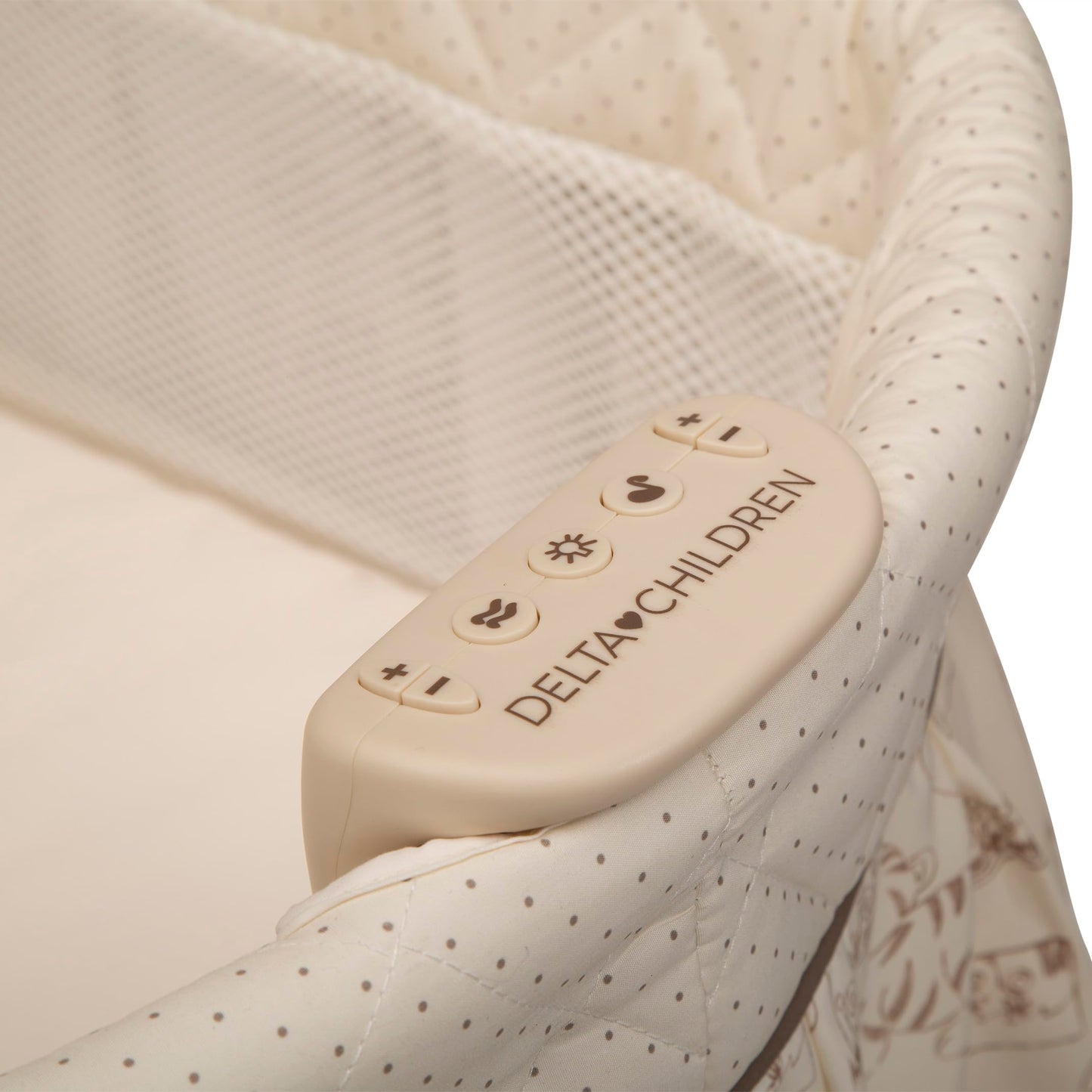 Delta Children Portable Rocking Bassinet for Newborns Bedside Sleeper Crib with Gentle Vibrations, Nightlight, Soothing Music, Adjustable Canopy, Plush Toys, Storage Basket, Baby Essentials