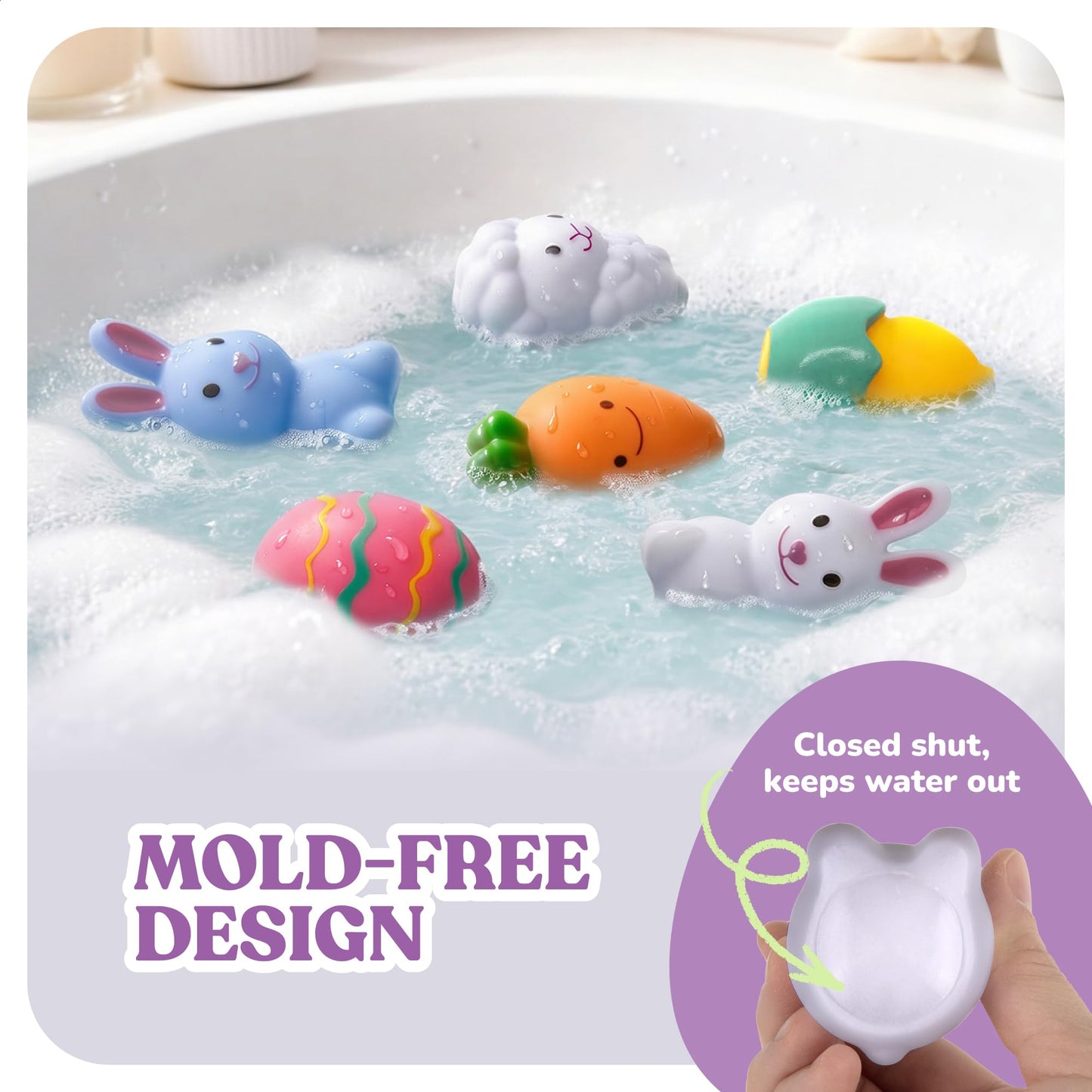 ArtCreativity Easter Basket Stuffers for Toddlers, Mold Free Bath Toys, 6 Pack, No Hole Easter Bath Toys, Soft Squeezable Bathtub Toys for Baby & Toddler, Great Easter Gifts for Kids 6 Month+