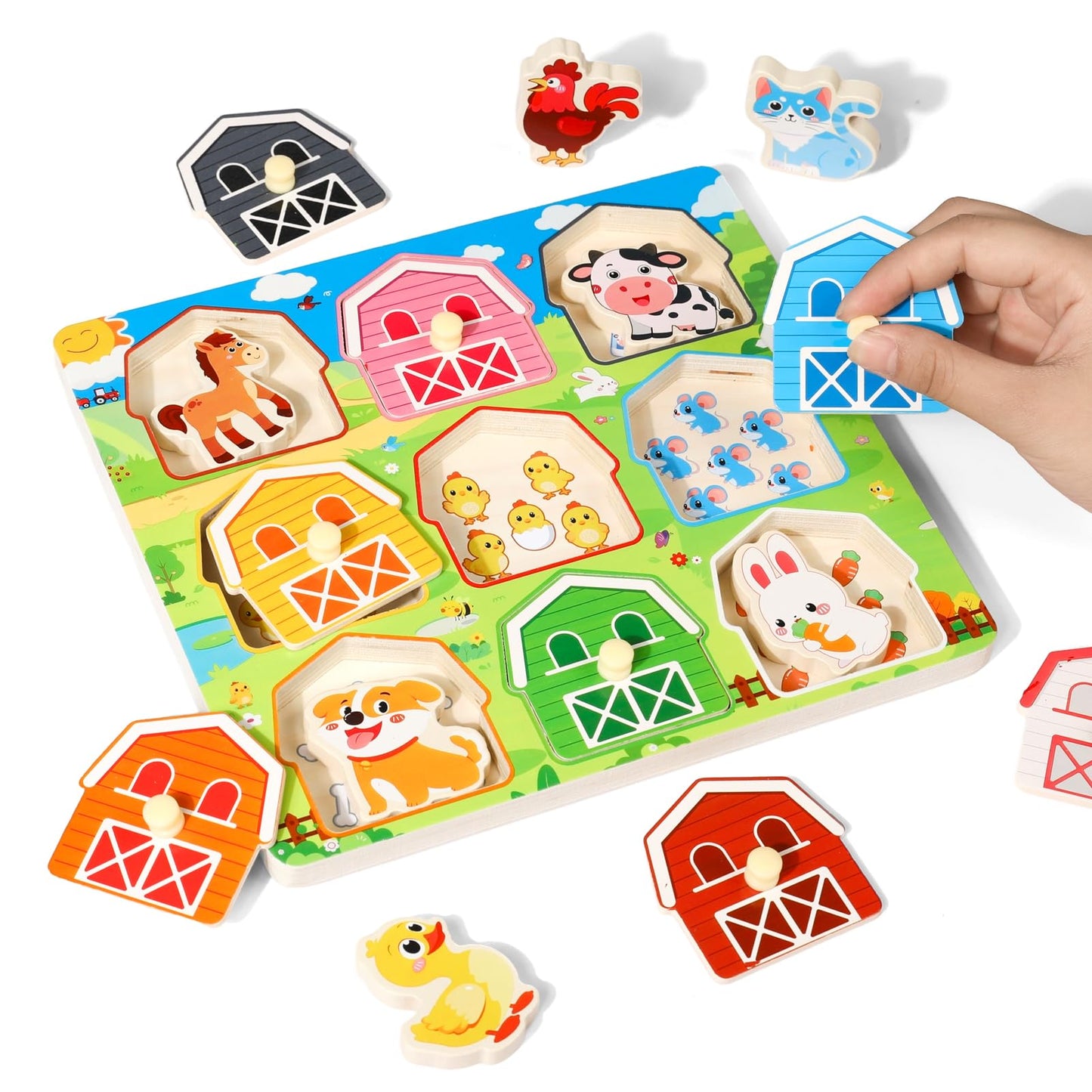Toddler Wooden Puzzles Ages 1-3, Montessori Toys for 1 2 3 Year Old Boys Birthday Gifts, Farm Animal Peg Puzzles for Toddlers Age 2-4 Girls - Preschool Learning Activities