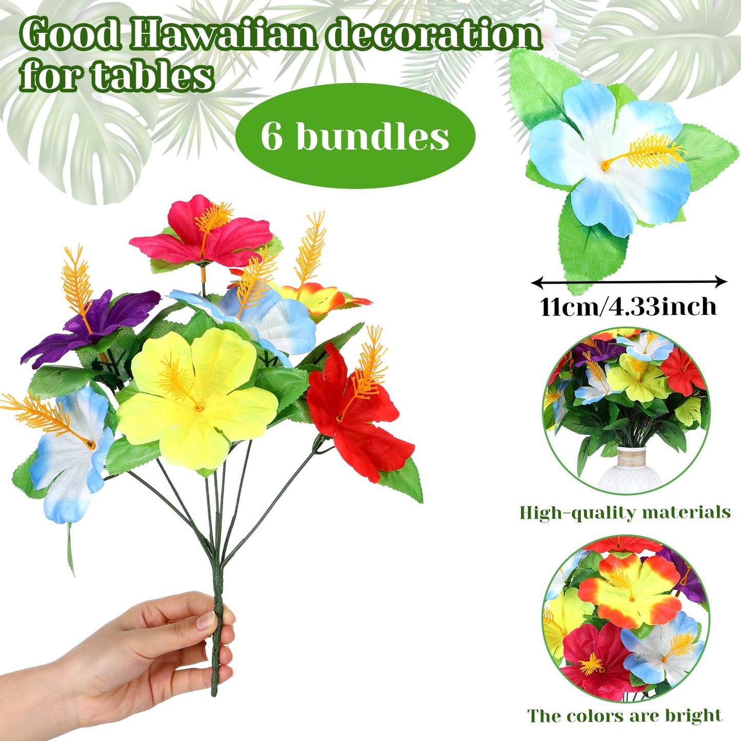 Hotop 6 Pcs Hawaiian Flower Bouquet for Tables Faux Hibiscus Flowers Bouquet Artificial Fake Tropical Flowers for Luau Summer Themed Party Favors Home Office Garden Decoration Supplies