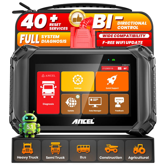 ANCEL V5 HD PRO Heavy Duty Truck Scanner, New Bi-Directional Control Diesel Scanner, Full System Diagnostic Scan Tool with 40+ Resets, ABS SRS D-P-F Regen for Semi Trucks Commercial Vehicles