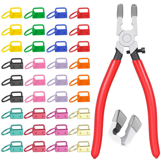 36 Pcs 1 Inch Key Fob Hardware Set with 1 Pcs Key Fob Pliers - 12 Colors Wristlet Hardware & Keychain Clamp Kit for DIY Wristlet Keychain and Lanyard Making Supplies