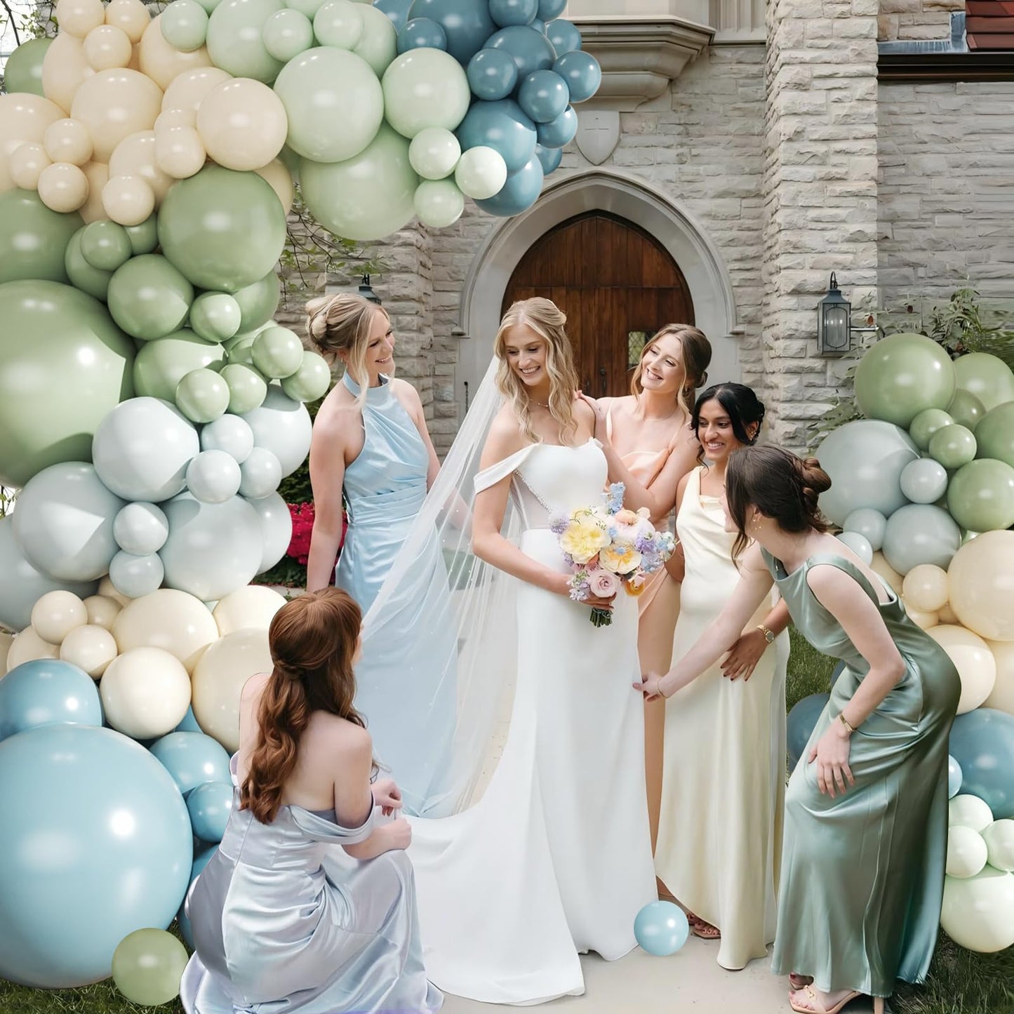 Dusty Blue Sage Green Balloon Arch Kit, 124Pcs Fog Blue Light blue Green Sand White Balloons Different Size for Baby Shower Bridal Shower Anniversary Birthday Party Decorations