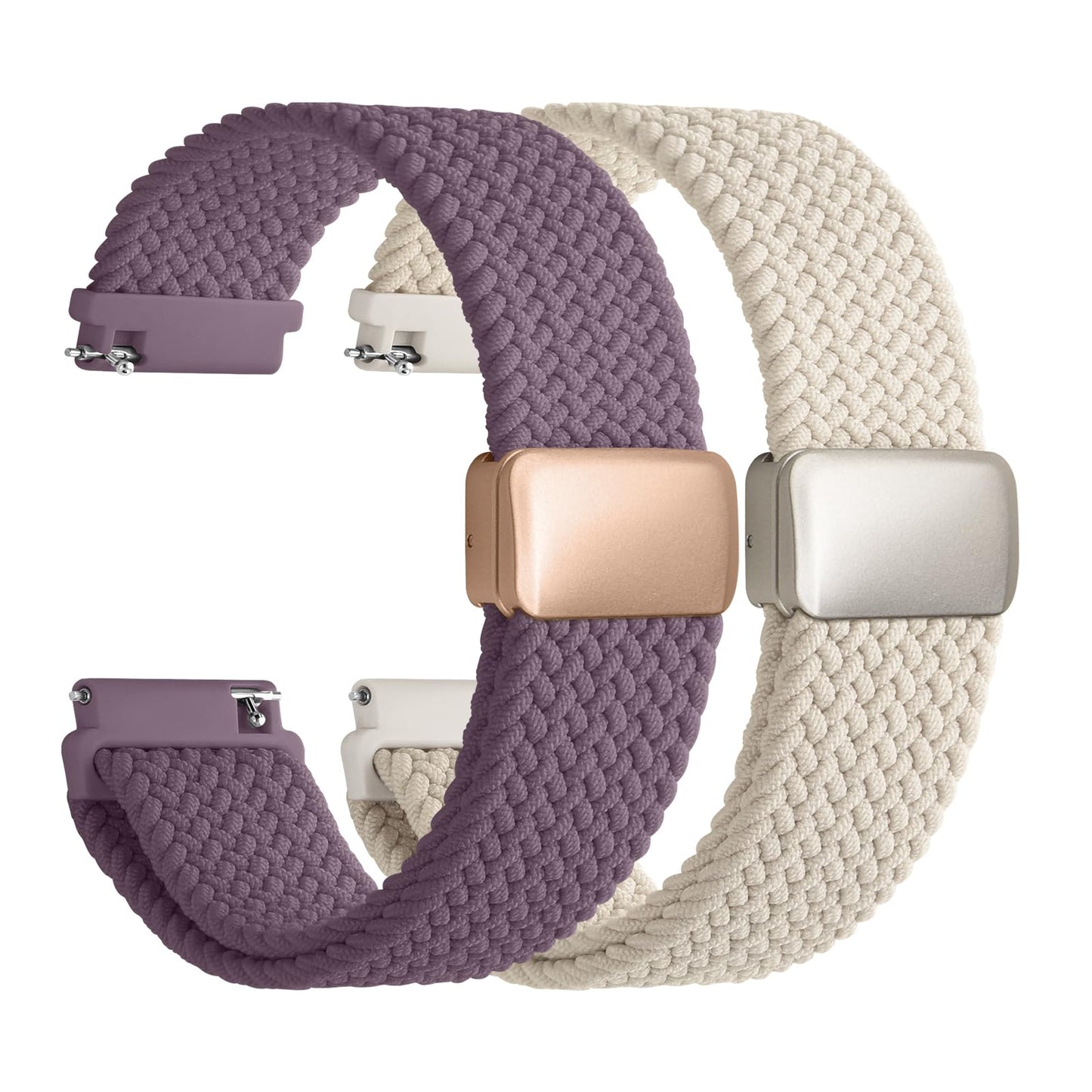 Fullmosa Magnetic Braided Watch Bands - 18mm 20mm 22mm Quick Release Watch Strap, Stretchy Nylon Solo Loop Compatible with Garmin Samsung Galaxy Amazfit for Men Women(20mm, Starlight+Purple)