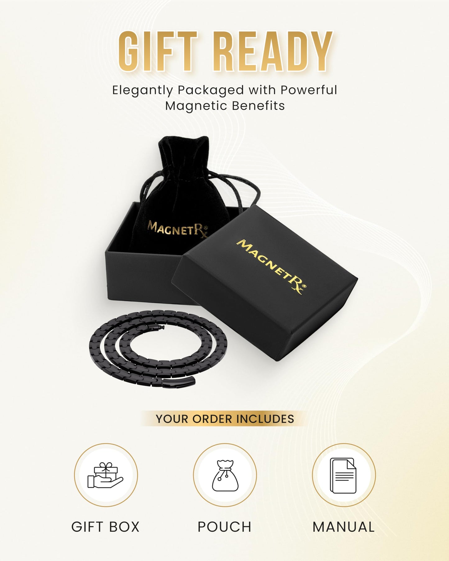 MagnetRX® Titanium Magnetic Necklace – Ultra Strength Magnetic Necklaces for Men & Women – Effective Mens Titanium Necklace with 55 Magnets (Black, 20 Inches)