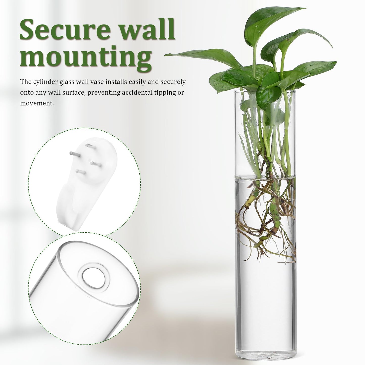 BETOOKY Wall Hanging Glass Vases for Indoor Plants 2pcs, Large Round Tube Hydroponic Propagation Station Terrariums, Wall Holders for Home Décor and Flower Display