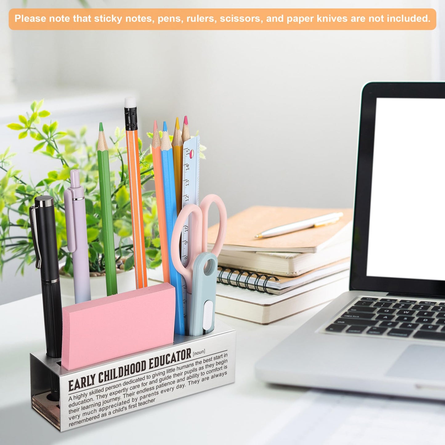 CINRLLA Early Childhood Educator Gifts, Teacher Appreciation Gifts, Teacher Graduation Gifts, Pen Holder for Desk, Pen Holder with Sticky Notes Holder, Office Stationery Organizer, CPA327
