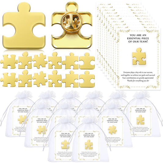 36 Sets Employee Appreciation Gift Bulk Puzzle Piece Lapel Pins Thank You Cards and Bags for Team Appreciation Building Recognition Soccer Baseball Team Gift for Employee Office Staff Coworkers