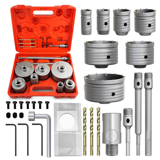 METOTY 22PCS Concrete Hole Saw Kit,30/40/50/65/80/100/110mm Masonry Hole Saw, with SDS Plus & Max Shank Drill Bit Sets, Masonry Hole Saw Tool Set for Concrete,Brick,Cement,Stone,Wall Drilling.