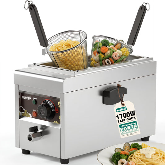 WantJoin Commercial Pasta Cooker - Electric Pasta Cooker with 2 Noodle Strainers, Precision Temp Control 86°F to 230°F, Cooking Machine w/Drain Valve for Spaghetti Ramen, Noodles and Vegetables