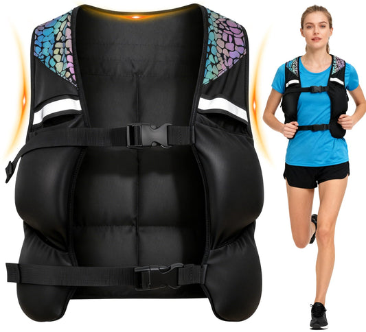 Weighted Vest for Woman Men, 0-10lbs Adjustable Running Vest with 10 Removable Weights, Weight Training Vest for Weight Loss, Colorful Reflective Straps & Phone Pockets, Machine Washable