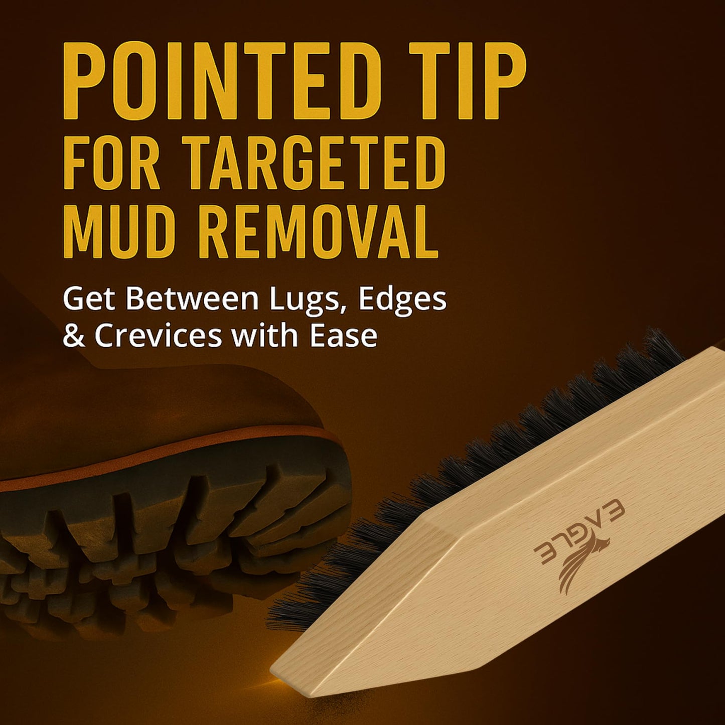 Heavy-Duty Boot & Cleat Brush – Tough Bristle Scrubber for Muddy Boots, Football Cleats & Golf Shoes – Rugged Cleaning Tool for Soles, Treads & Outsoles – Wood Handle, Outdoor-Ready