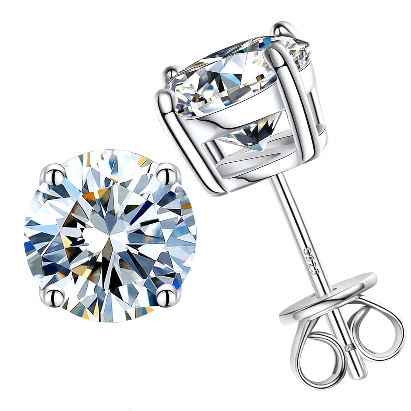 Wedding Stud Earrings for Women Men Total 2ct Moissanite - Laboratory Diamond S925 Silver Earrings Jewelry (6.5MM 1ct X2)