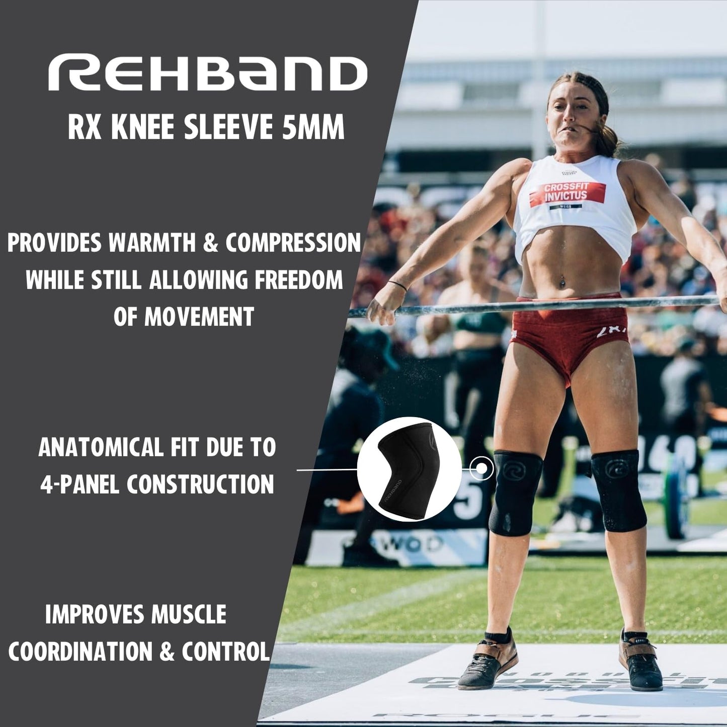 Rehband 5mm Knee Sleeves for Functional Training, Cross-Training & Powerlifting, Weightlifting Knee Support made of Neoprene, Unisex, Colour:Carbon/Black - 1 Piece, Size:Large