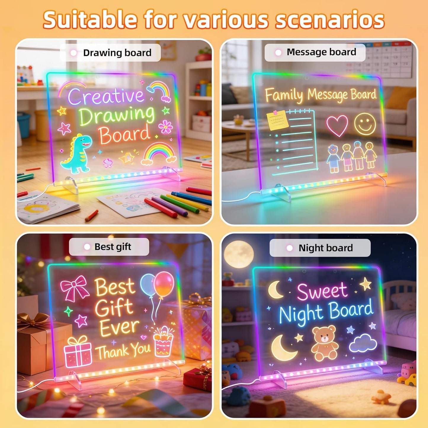 Led Note Board with 14 Highlighters,16''Drawing Tablet,6 Modes & 8 Colors Light Up Drawing Board,Kids Toy with 13 Light Effects,Birthday Holiday Day Gifts for Girls & Boys Age 3+,Tracing Book