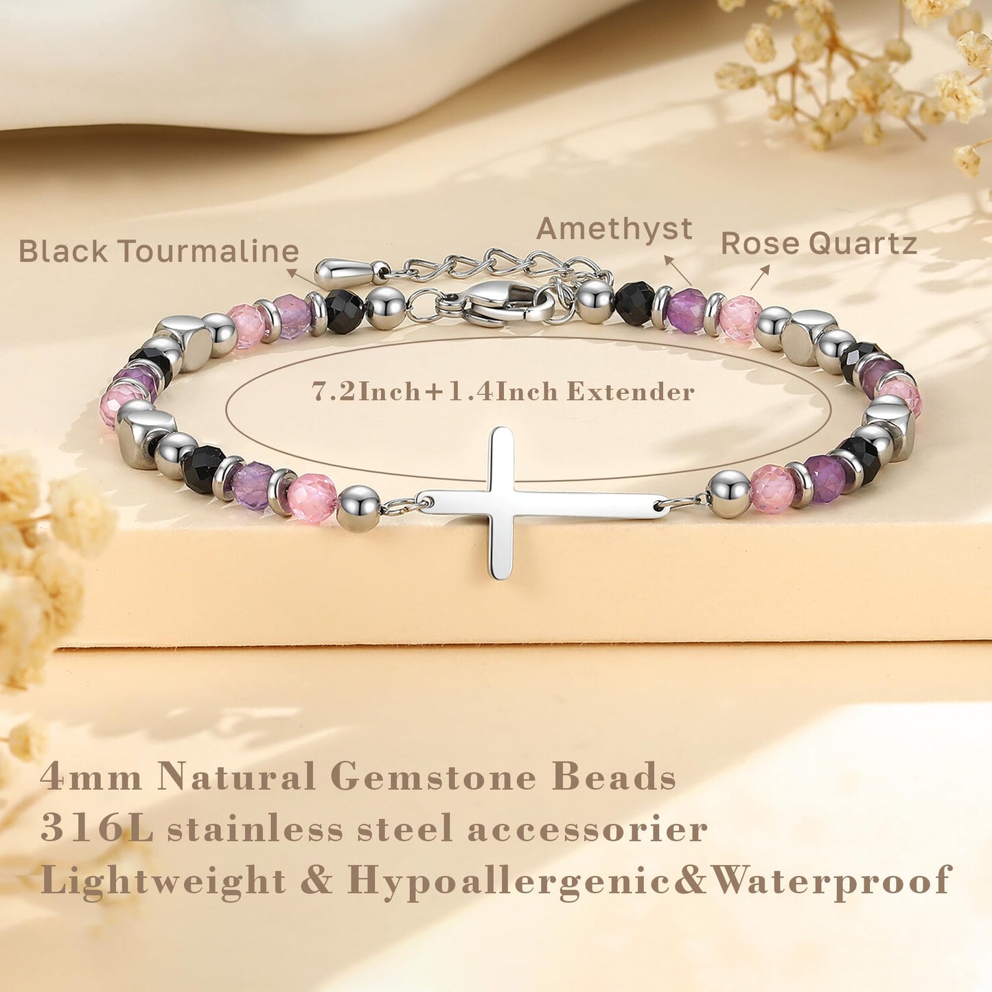 Baptism Gifts for Girl, Christian Cross Bracelet for Girls Faith Jewelry, Dainty Adjustable Crystal Bracelet for Baptism Easter Basket First Communion Confirmation, Anxiety Relief Jewelry