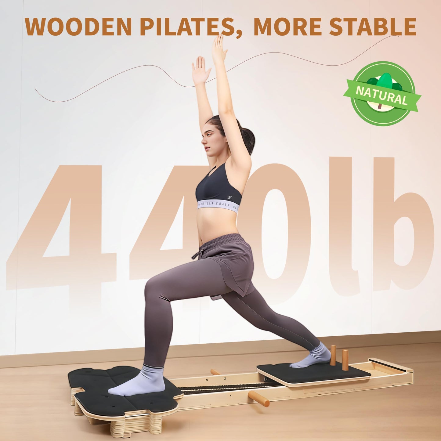 FIRRLUCO Pilates Reformer Machine,Wooden Foldable Pilates Board, Multifunctional Stable Pilates Reformer Board for Home Workout, Three Level Tension Adjustment, 6 in 1 Pilates Equipment for Woman
