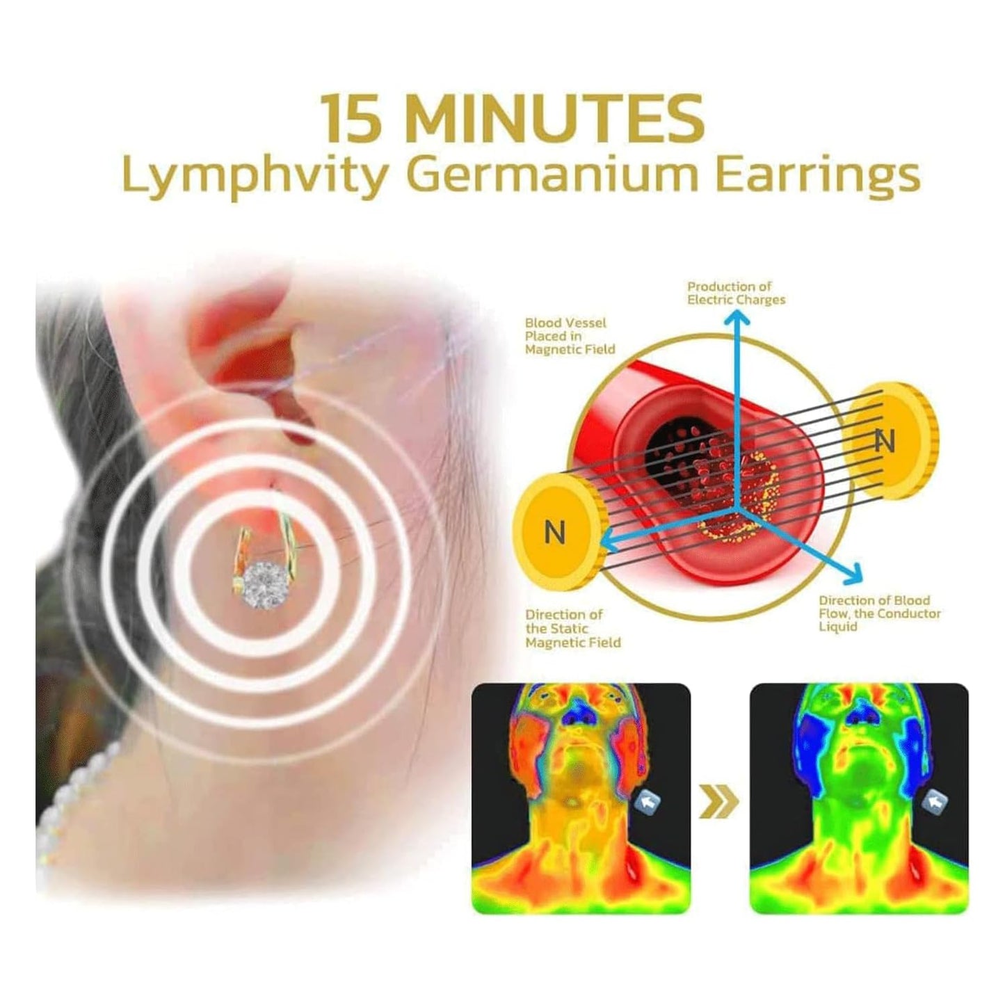 Lymphatic Earrings for Women Halolux Lymphvity Germanium Drainage Therapy Negative Ion Lymph Detox Earrings Jewelry (Gold2+Silver2)