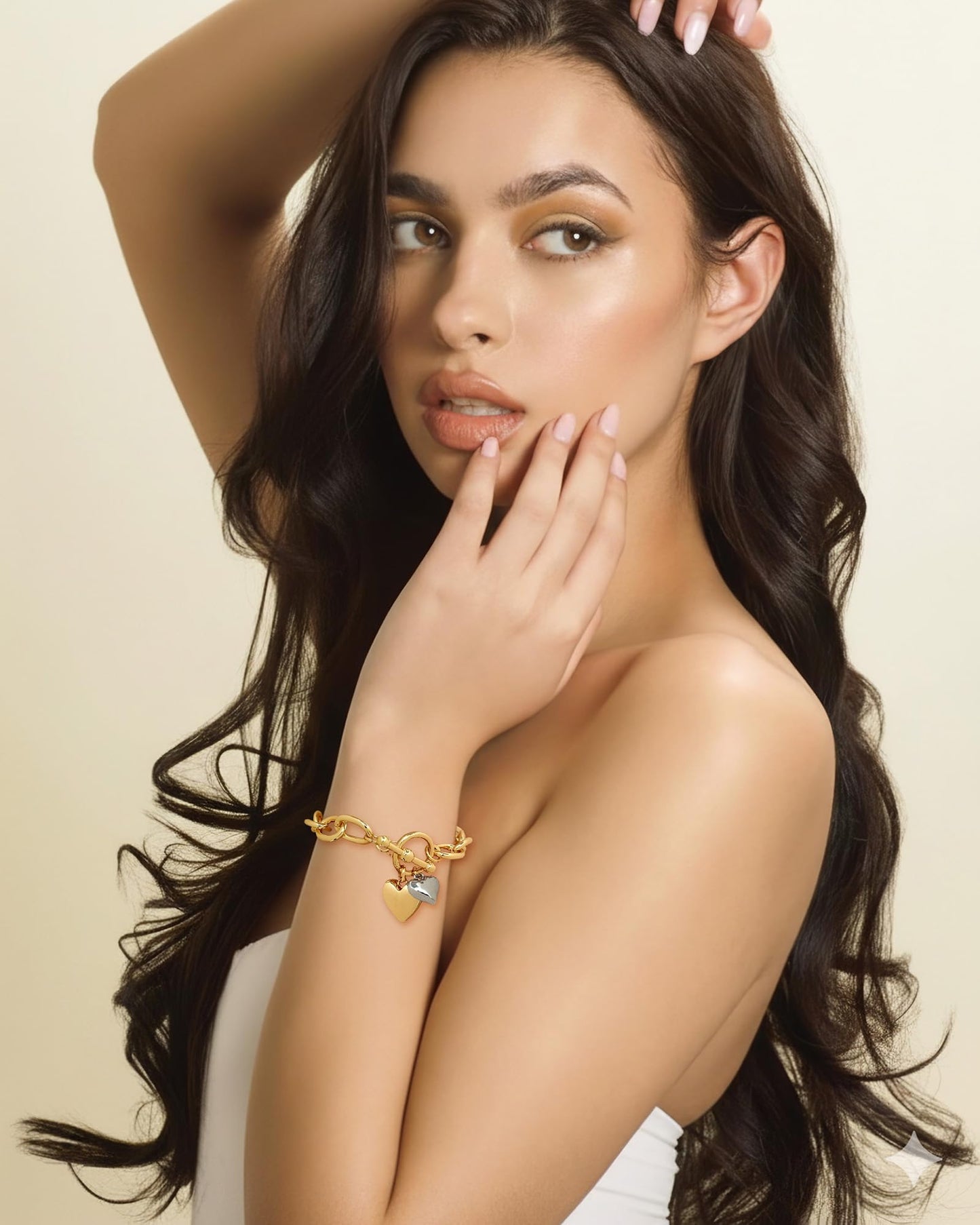 ENSKEFEN Chunky Gold Bracelets for Women with Gold Silver Heart Charms Bracelet Chunky Thick Large Link Chain Bracelet Fashion Romantic Statement Jewelry