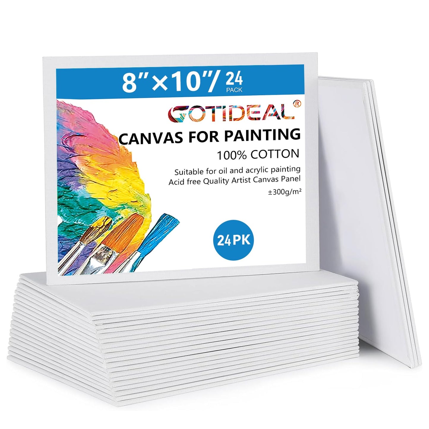 GOTIDEAL Canvas Boards for Painting, 8x10 inch Set of 24, Gesso Primed White Canvases for Painting - 100% Cotton Art Supplies Canvas for Acrylic Paint, Pouring, Oil Paint